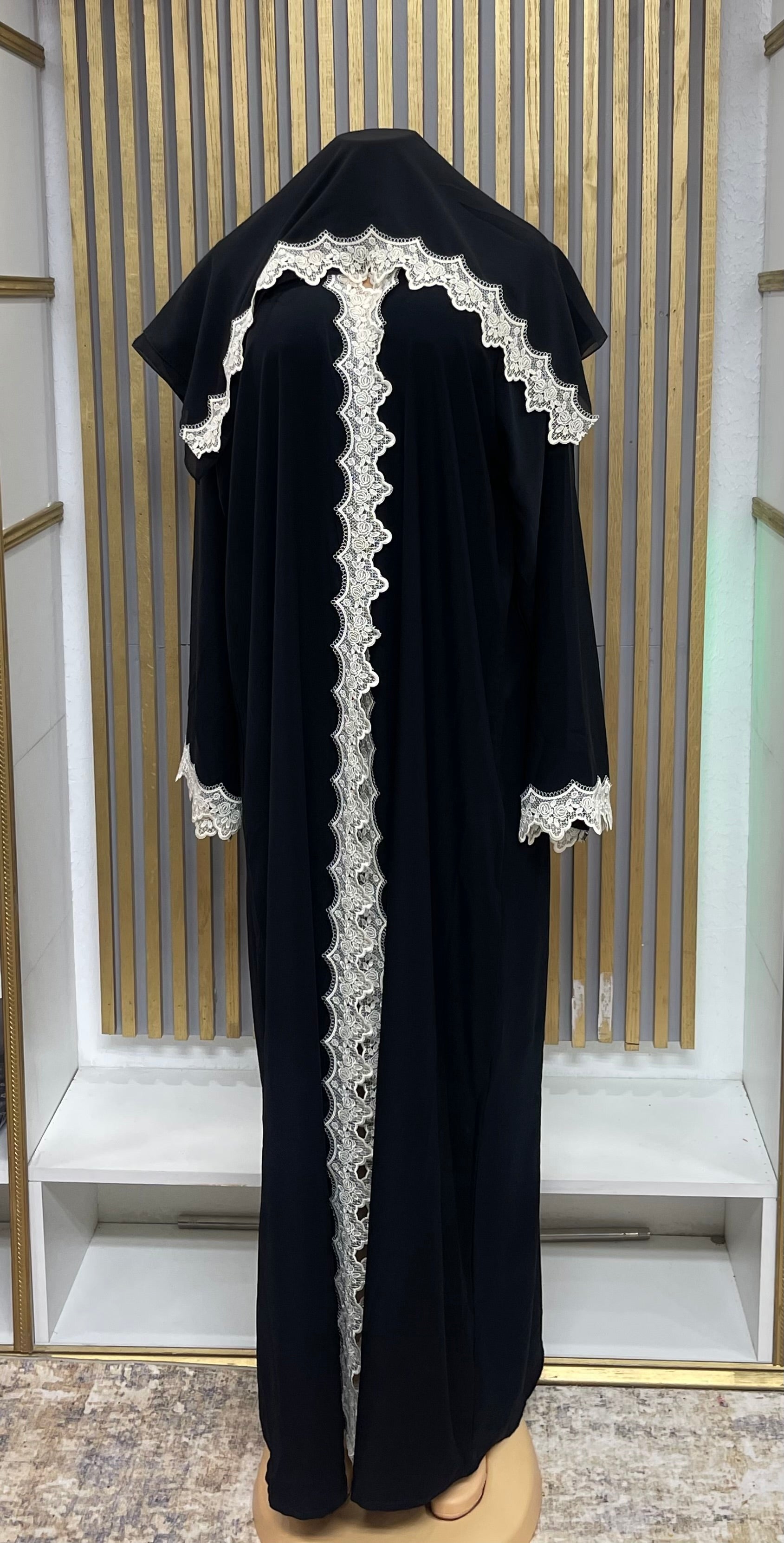 Lace Trim Open Abaya
