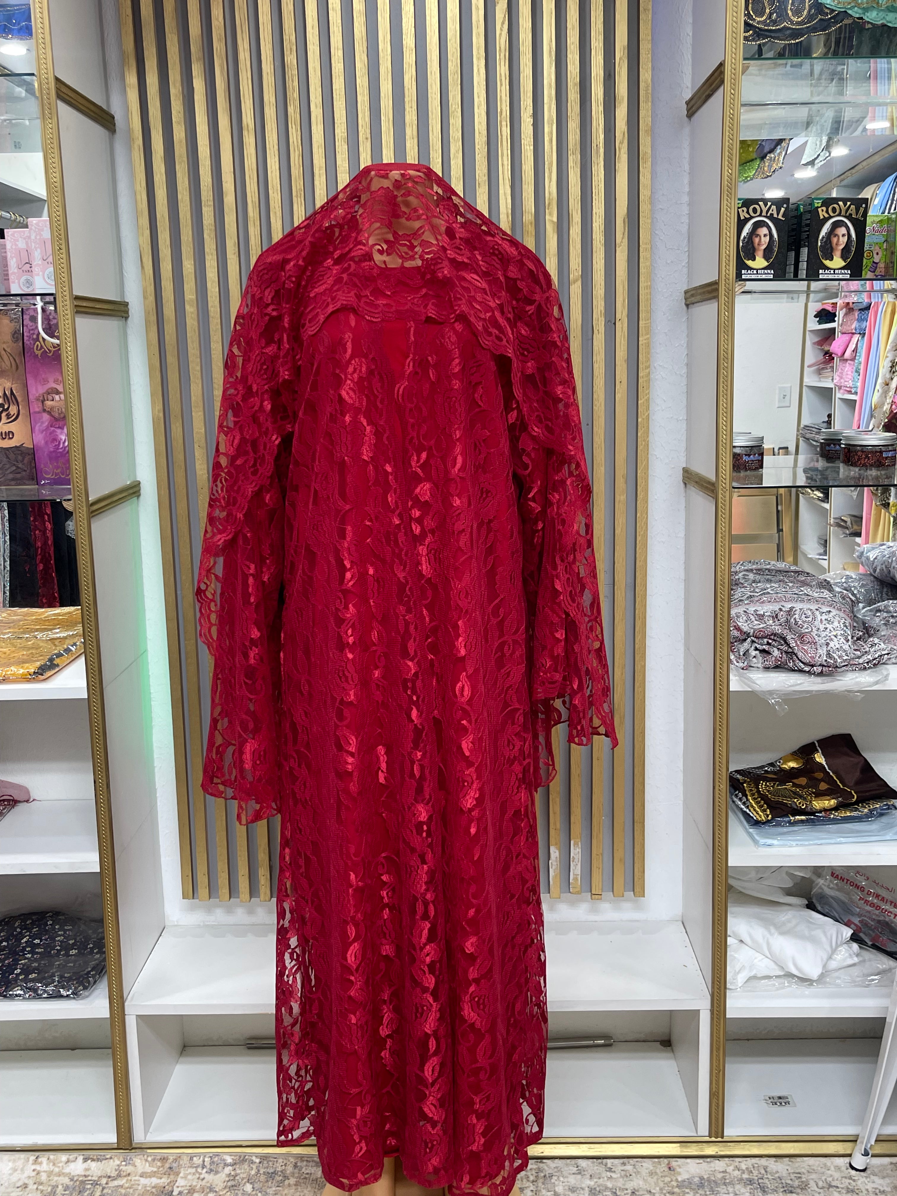 All Lace Red Abaya