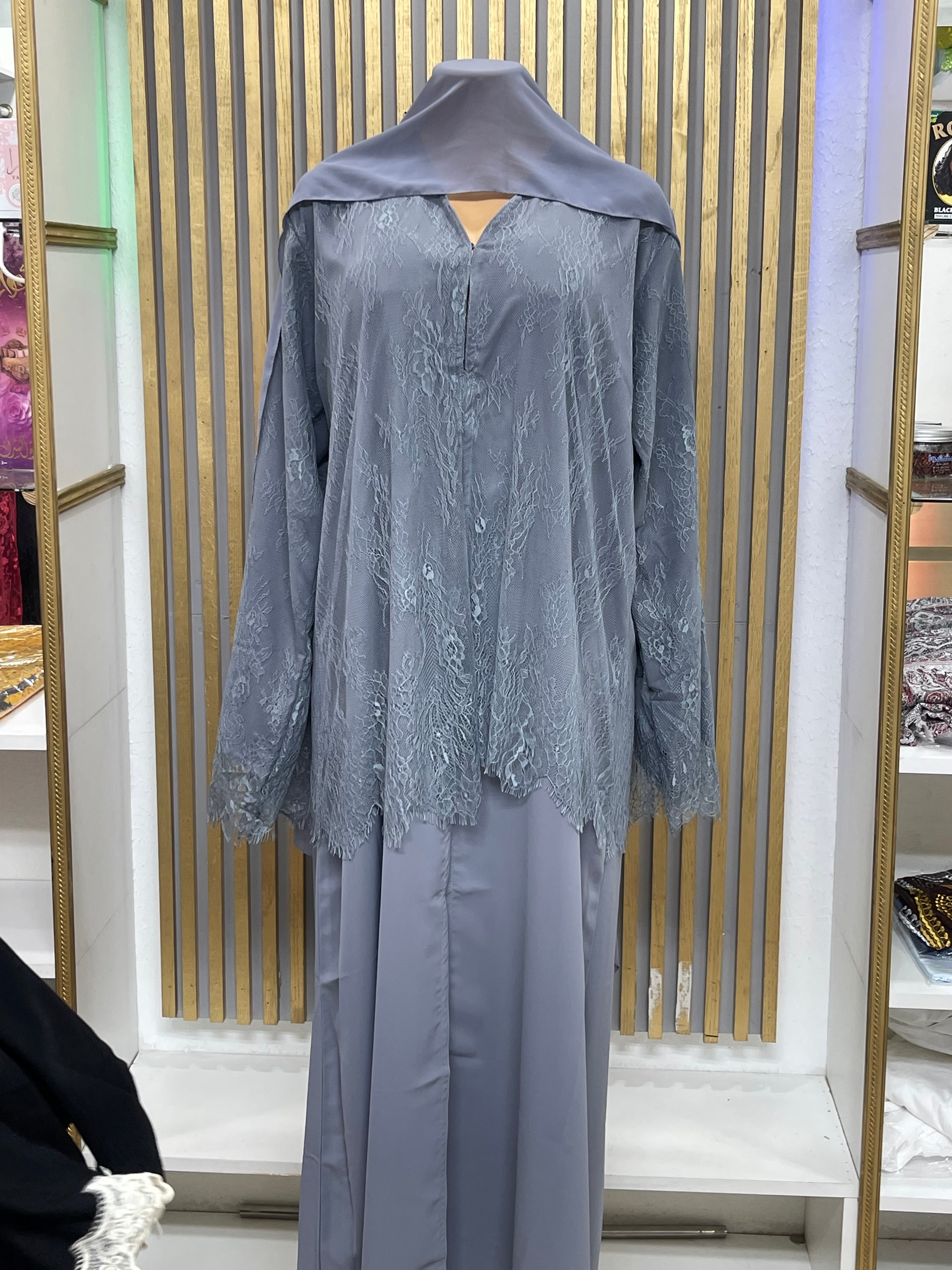 Gray Half Lace Abaya