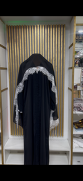 Open Abaya With Lace Trim Scarf