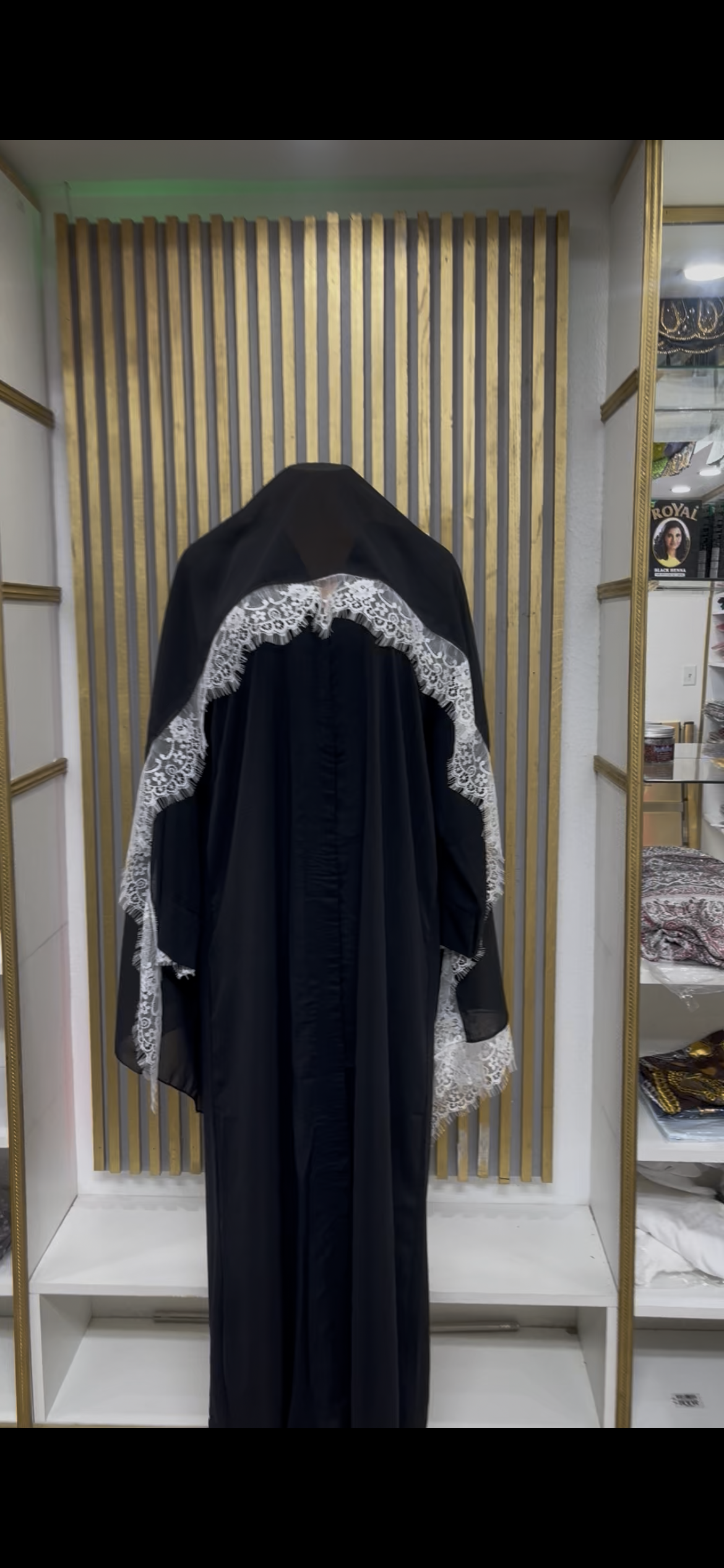 Open Abaya With Lace Trim Scarf